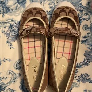 Coach Tan and White Patterned Mary Jane Flats